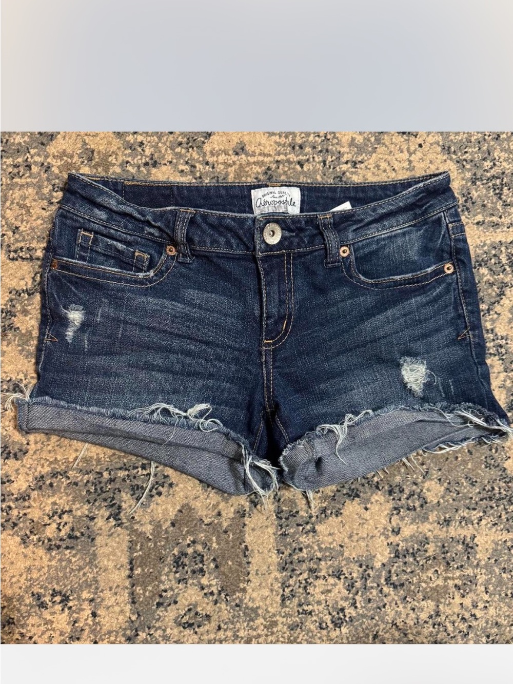 Aeropostale Dark Blue Distressed Denim Roll-Cuff Shorts